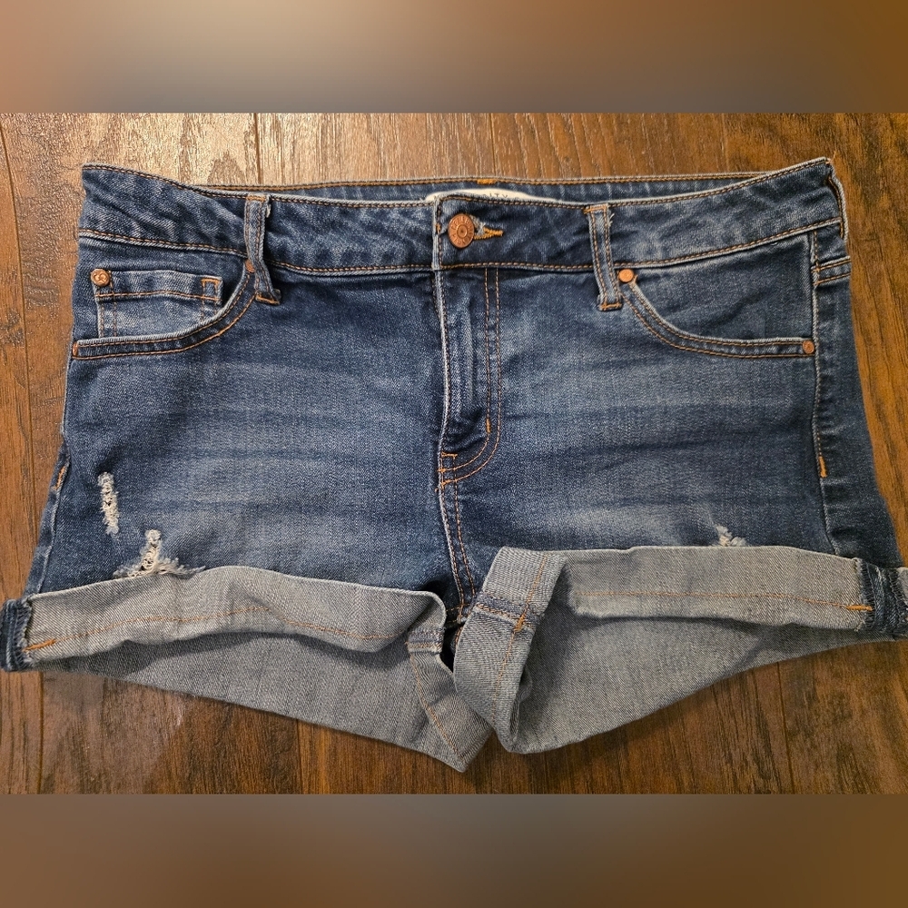 Celebrity Pink Dark Blue Rolled Hem Denim Shorts
